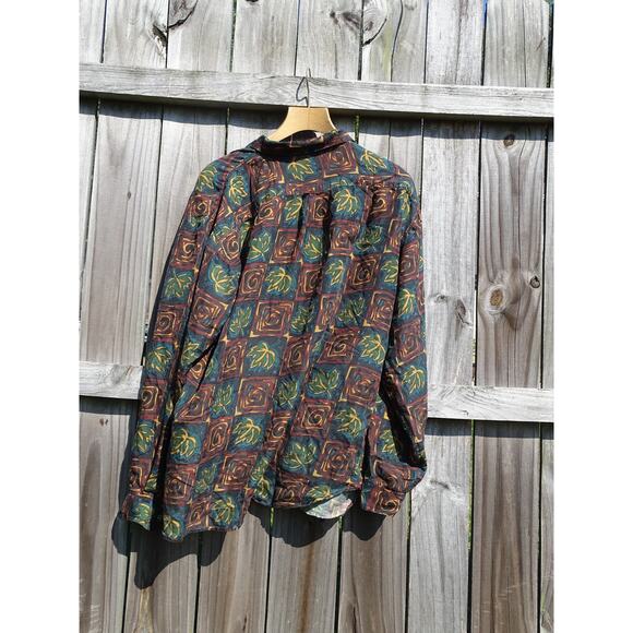 Vtg Perry Ellis 100% Silk Art Design Shirt XL Retro 90s Abstract Long Sleeve - Picture 5 of 6